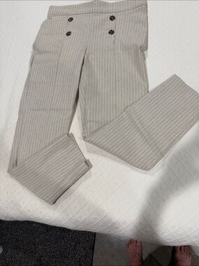 Women's Ankle-Cropped Pinstripe Pants in Light Beige